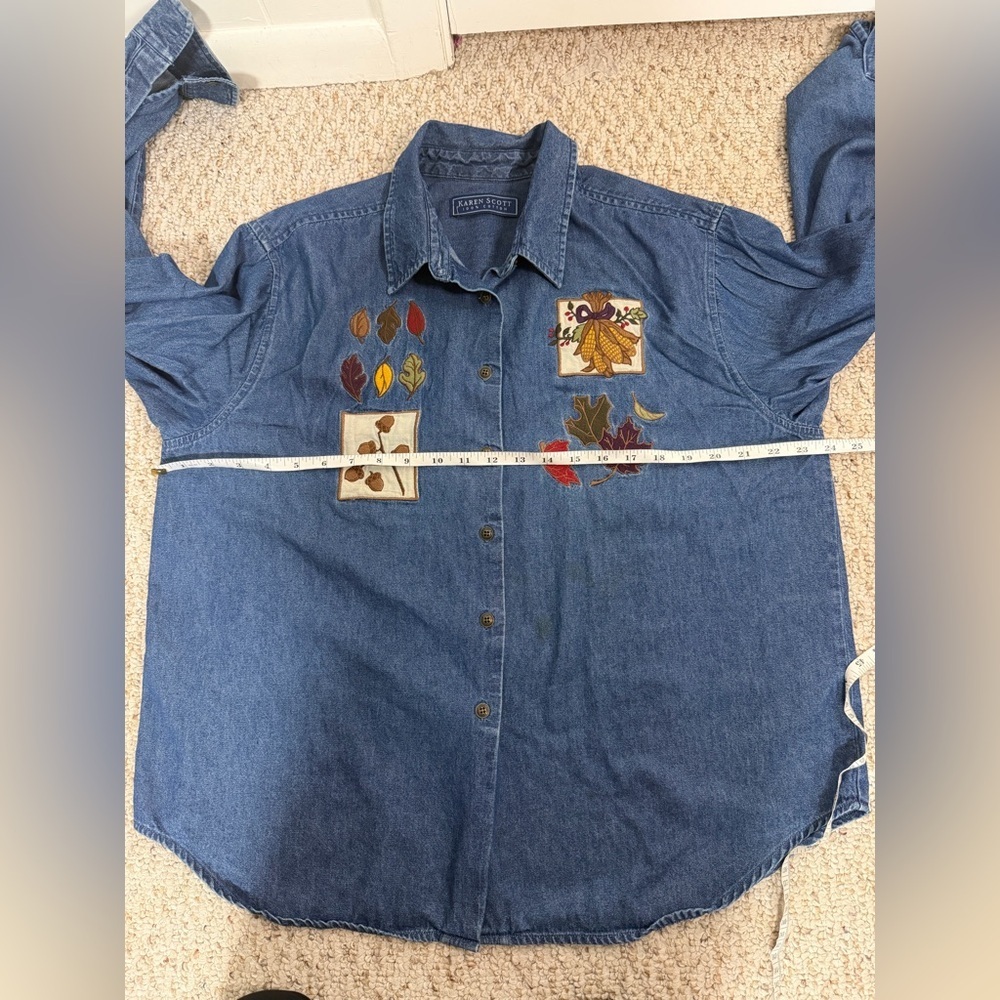 Karen Scott Embroidered Blue Denim Button-Down Jacket size XL - Picture 6 of 7